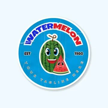 Watermelon slice summer fruit realistic label and sticker Stock Illustration