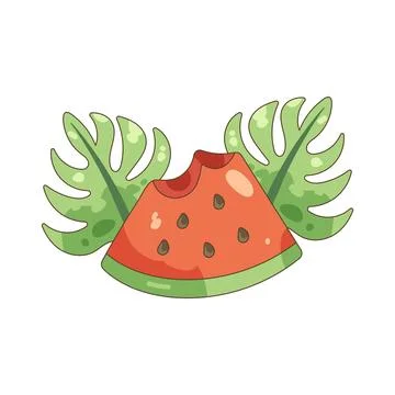 Watermelon slice with tropical leaves Stock Illustration