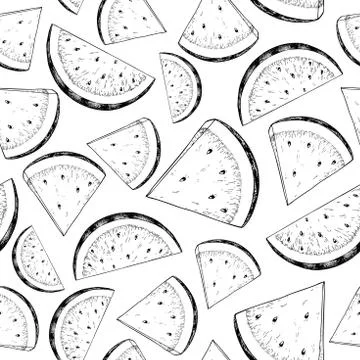 Watermelon slice vector seamless pattern. Isolated hand drawn be Stock Illustration