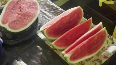 Watermelon Sliced Close Up Stock Footage 106557152