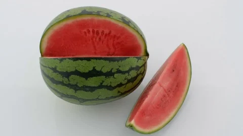 Watermelon Sliced on Turntable - White Background Stock Footage 75869120