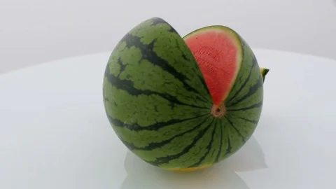 Watermelon Sliced on Turntable - White Background Stock Footage 75869144