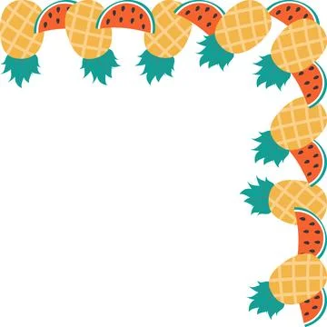 Watermelon slices and Pineapple Corner Frame border in trendy minimalist Summer 스톡 일러스트