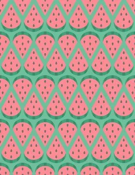 Watermelon slices arranged in a pattern, alternating up and down. Stock Illustration