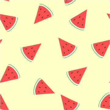 Watermelon slices on a beige background. Pattern. Vector. Pieces of watermelon Stock Illustration