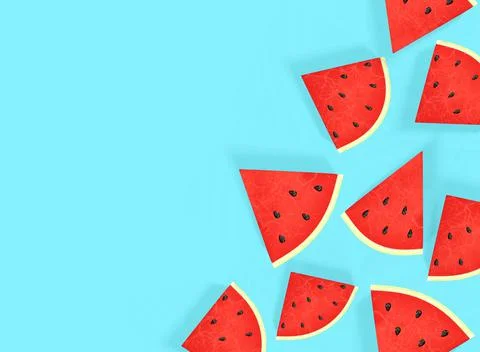 Watermelon slices on a blue background . Summer watermelon background 3d-rend イラスト素材