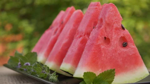 Watermelon slices - camera orbit Vídeo Stock 154204156