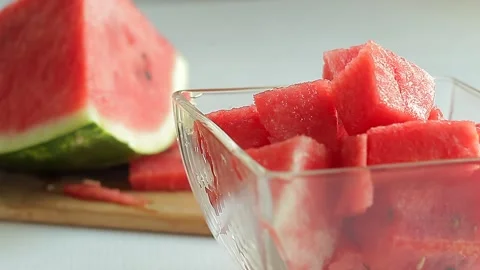 Watermelon slices close up slow motion Stock Footage 138400165