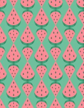 Watermelon slices of different sizes arranged in a pattern, seamless vector. Stock Illustration