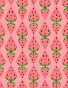Watermelon slices of different sizes arranged in a pattern, seamless vector. イラスト素材