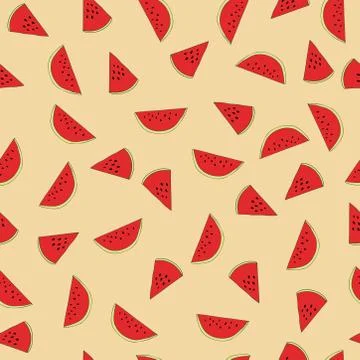 Watermelon slices seamless pattern background, vector doodle art Stock Illustration