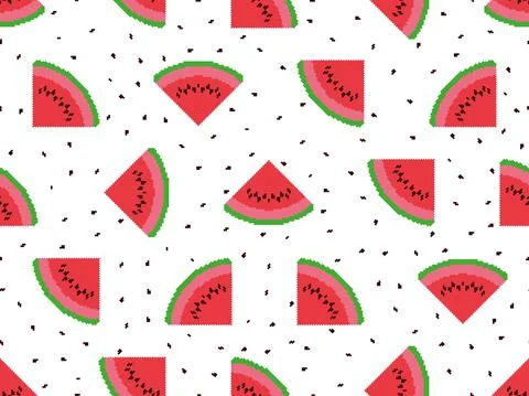 Watermelon slices seamless pattern in pixel art style. 8 bit icon watermelon Stock Illustration