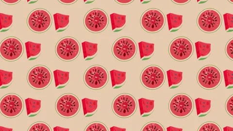 Watermelon slices seamless pattern, red fruit stop motion animation on beige 動画素材 337391347