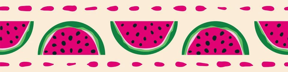 Watermelon slices seamless vector border print Illustrazione stock