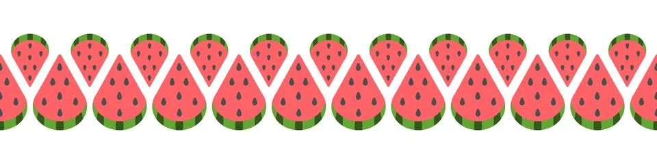 Watermelon slices, seamless vector horizontal border, endless ribbon. Stockillustratie
