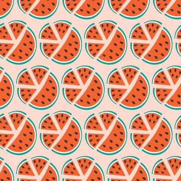 Watermelon slices with seed Seamless Pattern Minimalism doodle. Summer Abstract 스톡 일러스트