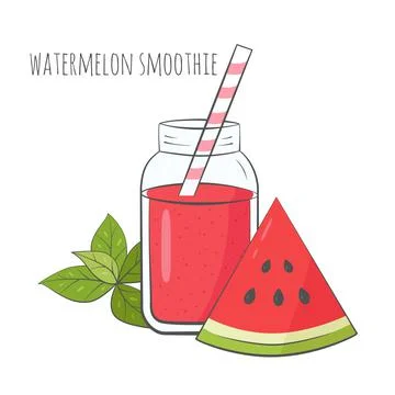 Watermelon smoothie with basil in jar Stock Illustration