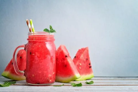 Watermelon smoothie in  jars Stock Photos