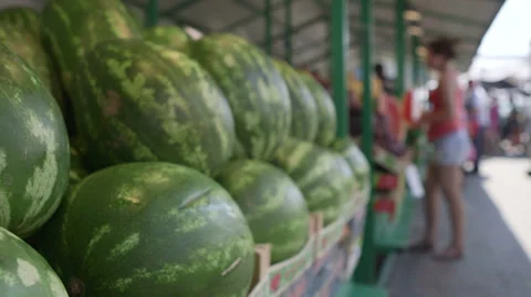 Watermelon stand at the market Stock Footage 33488217