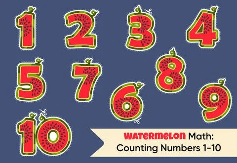 Watermelon Style Numbers 1-10 Cutout Stickers Stock Illustration