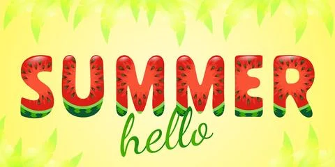 Watermelon summer bright text Hello summer. Cute funny Watermelon letters. He イラスト素材