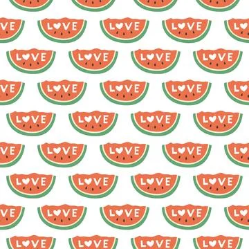 Watermelon summer pattern on white background with love. Simple seamless pattern Stock Illustration