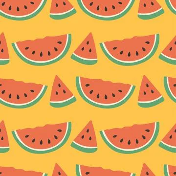 Watermelon summer pattern on yellow background. Simple seamless pattern with Stock Illustration