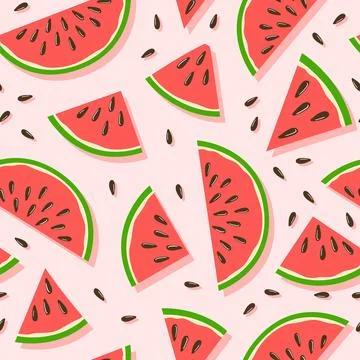 Watermelon summer seamless pattern in minimalistic style. Tropical exotic fruits Stock Illustration