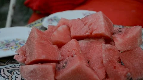 Watermelon on the table Stock Footage 95247848