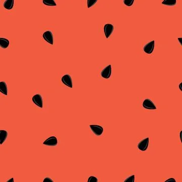 Watermelon texture seamless pattern - black seeds on red background. 库存插图
