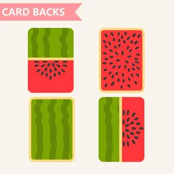 Watermelon Themed Playing Card Backs Design Set Stock Illustration