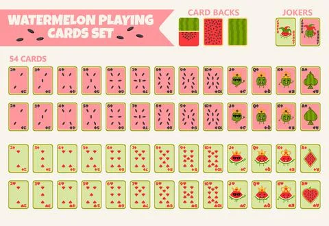 Watermelon Themed Playing Card Deck Full Set Stock Illustration