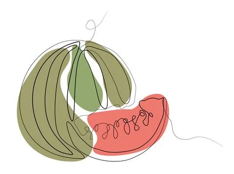 Watermelon Vector One continuous line drawing with Color Abstract Shapes. I.. Stock Illustration