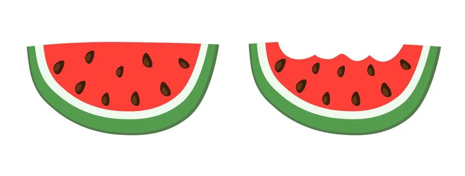 Watermelon Vector set. Cut slice and bitten. Flat collection illustration. Stock Illustration