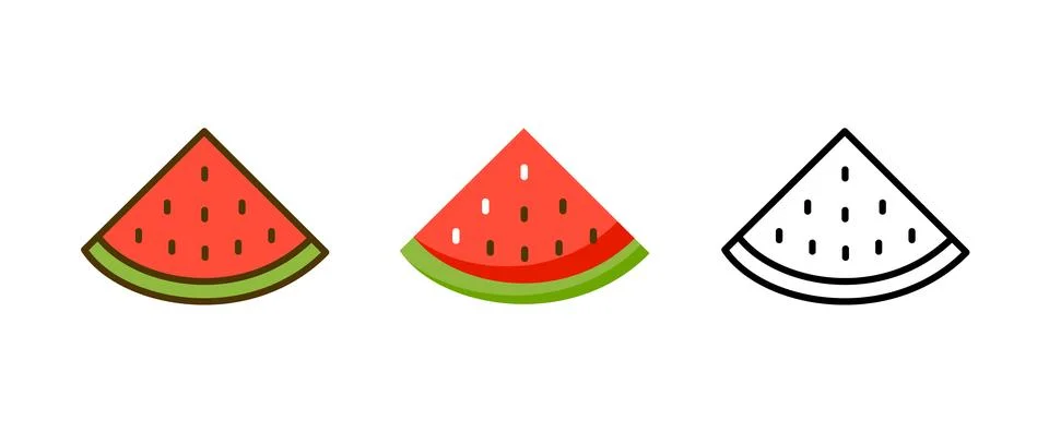 Watermelon vector slice icon. Water melon outline simple fruit cartoon fresh Stock Illustration