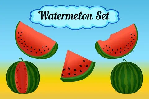 Watermelon, Watermelon Slice Vector Set Stock Illustration