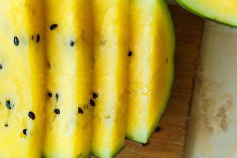 Watermelon with yellow softness inside. Stock Photos