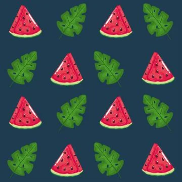 Watermelons and leafs pattern Stock Illustration