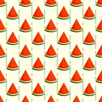 Watermelons seamless pattern of different shapes and seeds. Ripe red watermel Stock Illustration