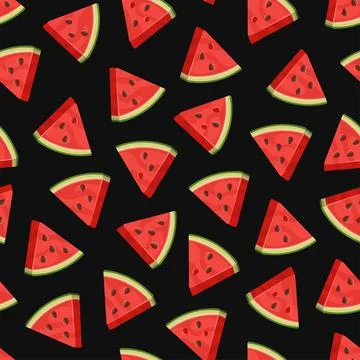 Watermelons Slice Seamless Pattern on Black Background. Vector Иллюстрация