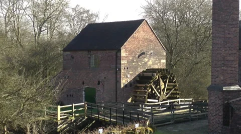 Watermill water wheel shadows old heritage vintage Stock Footage 47373009