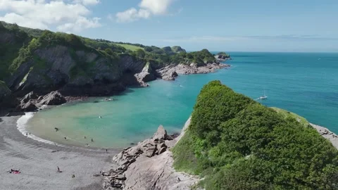 Watermouth Cave from a drone, Ilfracombe, Devon, England 動画素材 250478636