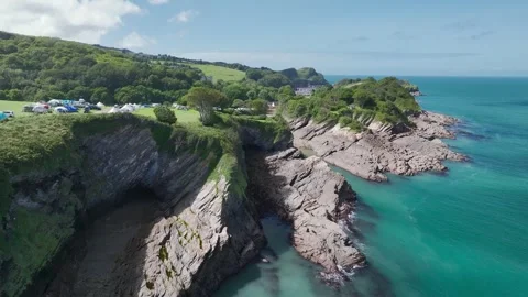 Watermouth Cave from a drone, Ilfracombe, Devon, England Stock Footage 250489297