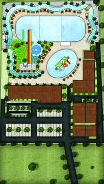 Waterpark Plan Top View Proposal With Green Area Illustration Stock Illustration
