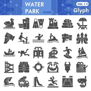 Waterpark solid icon set, aquapark symbols collection or sketches. Water park イラスト素材