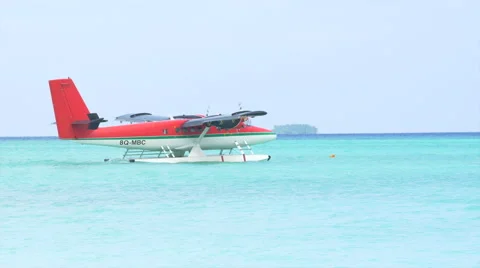 Waterplane floating on the sea Stock Footage 48269672
