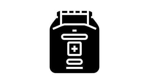 Waterproof first aid kit glyph icon animation Stockbeeldmateriaal 326144043