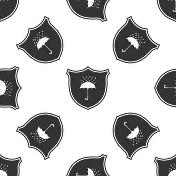 Waterproof icon seamless pattern on white background. Shield and umbrella. Water Stock Illustration