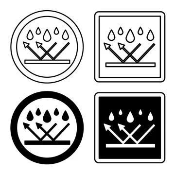Waterproof Labels. Black and White Vector Icons. Raindrops Bounce Off Surfa.. Stock Illustration