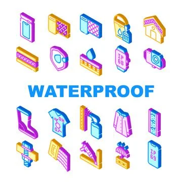 Waterproof Material Collection Icons Set Vector Illustrations Ilustración de archivo